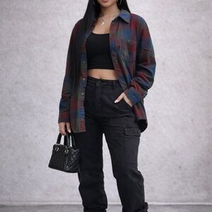 Naturals green and blue plaid button down 100% cotton flannel button down